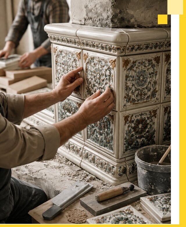 Изразцовые камины под ключ в Кольчугине: проект и монтаж