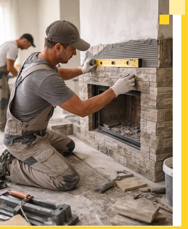 Облицовка каминов в Кольчугине, монтаж и отделка натуральным камнем