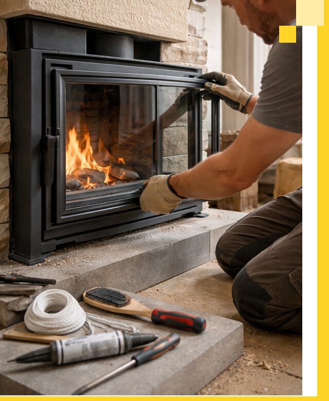 Производство, монтаж и доставка каминов со стеклом в Кольчугине