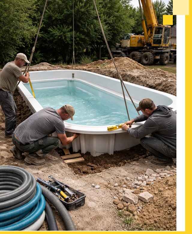 Установка и монтаж композитных бассейнов под ключ в Кольчугине