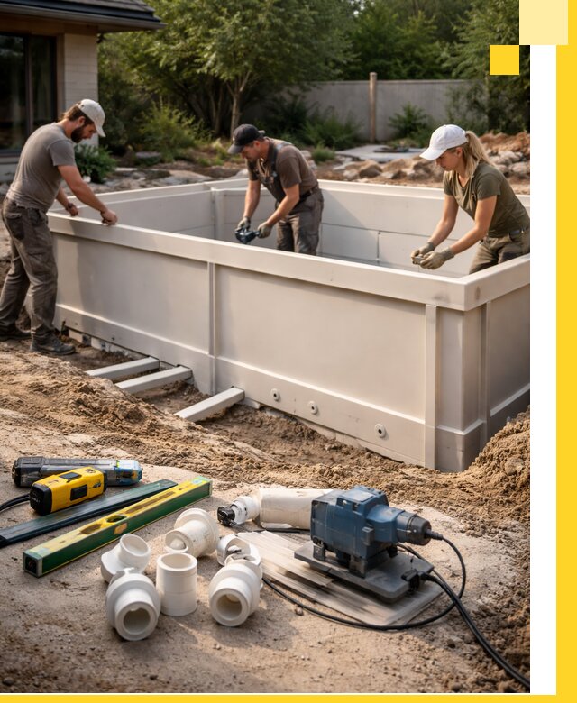 Установка полипропиленовых бассейнов под ключ в Кольчугине