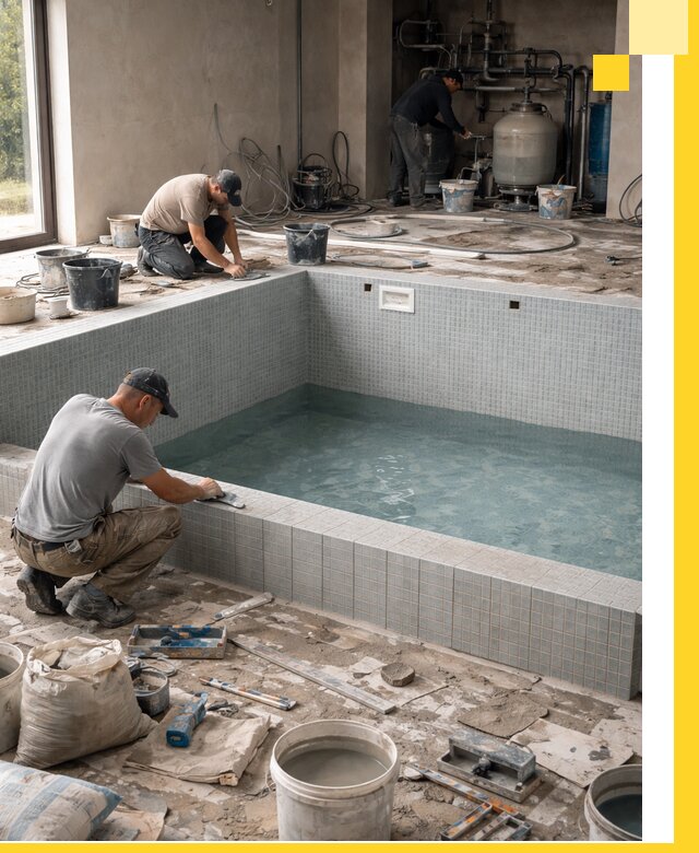 Строительство и монтаж бассейнов в помещении в Кольчугине