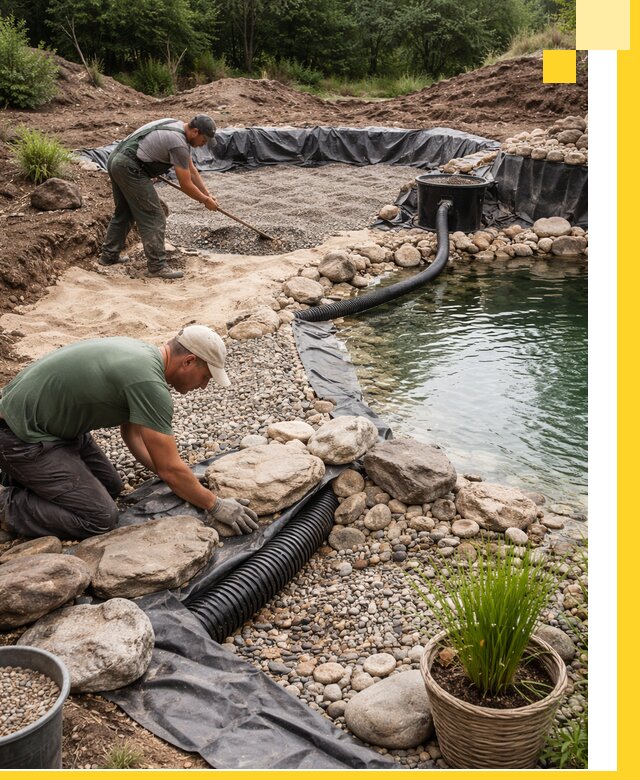 Строительство природных бассейнов и озер в Кольчугине под ключ