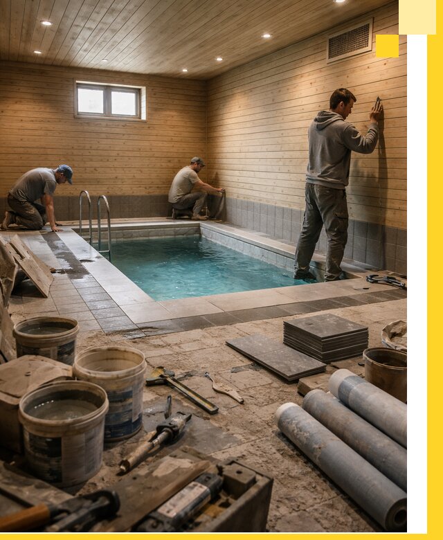 Строительство бани с бассейном и сауной под ключ в Кольчугине