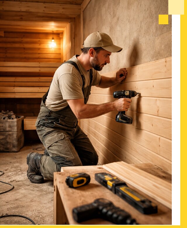 Профессиональная внутренняя отделка бани в Кольчугине под ключ