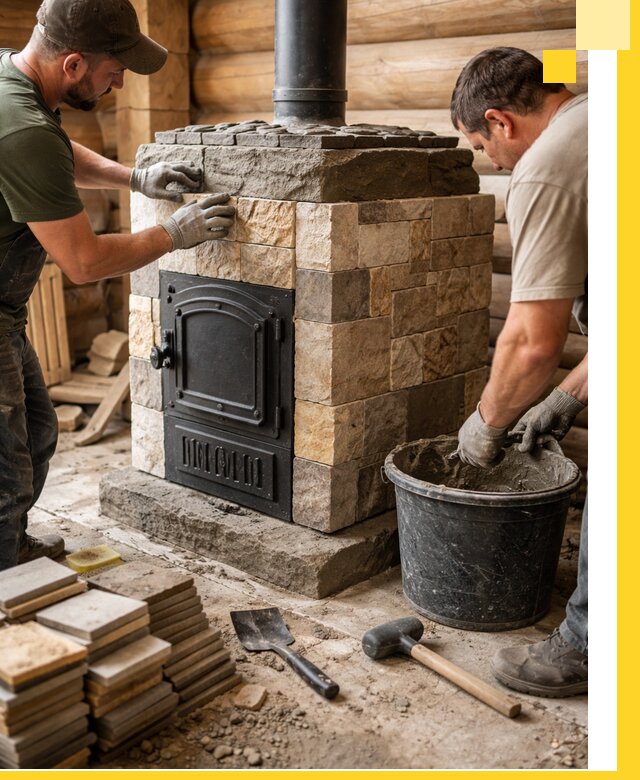 Облицовка банной печи под ключ в Кольчугине: камень и плитка