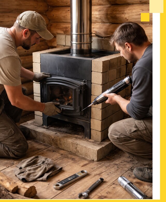 Монтаж и установка печи в бане под ключ с гарантией в Кольчугине