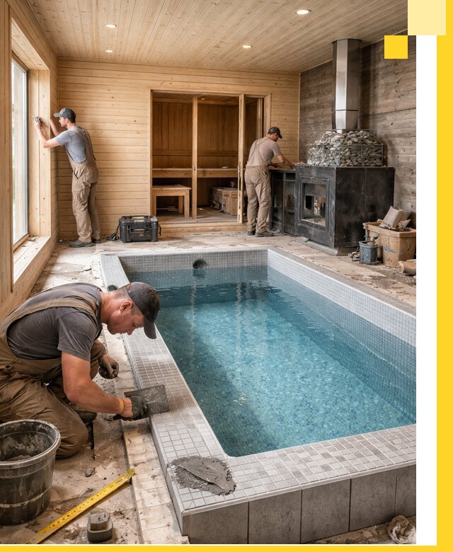 Проект бани с бассейном и сауной в Кольчугине под ключ