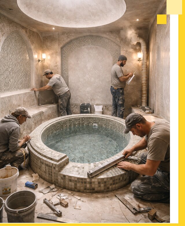 Профессиональное строительство хамама с бассейном в Кольчугине под ключ