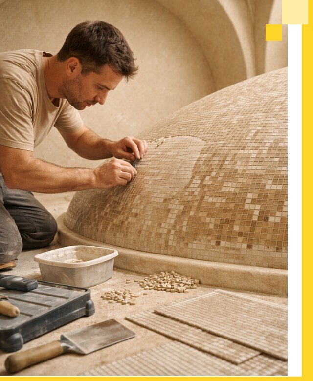 Профессиональная укладка мозаики для хамама под ключ в Кольчугине